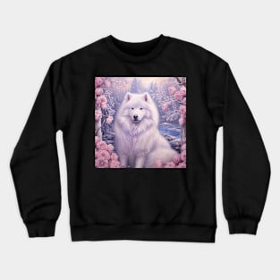 Samoyed In Snowy Floral Field Crewneck Sweatshirt